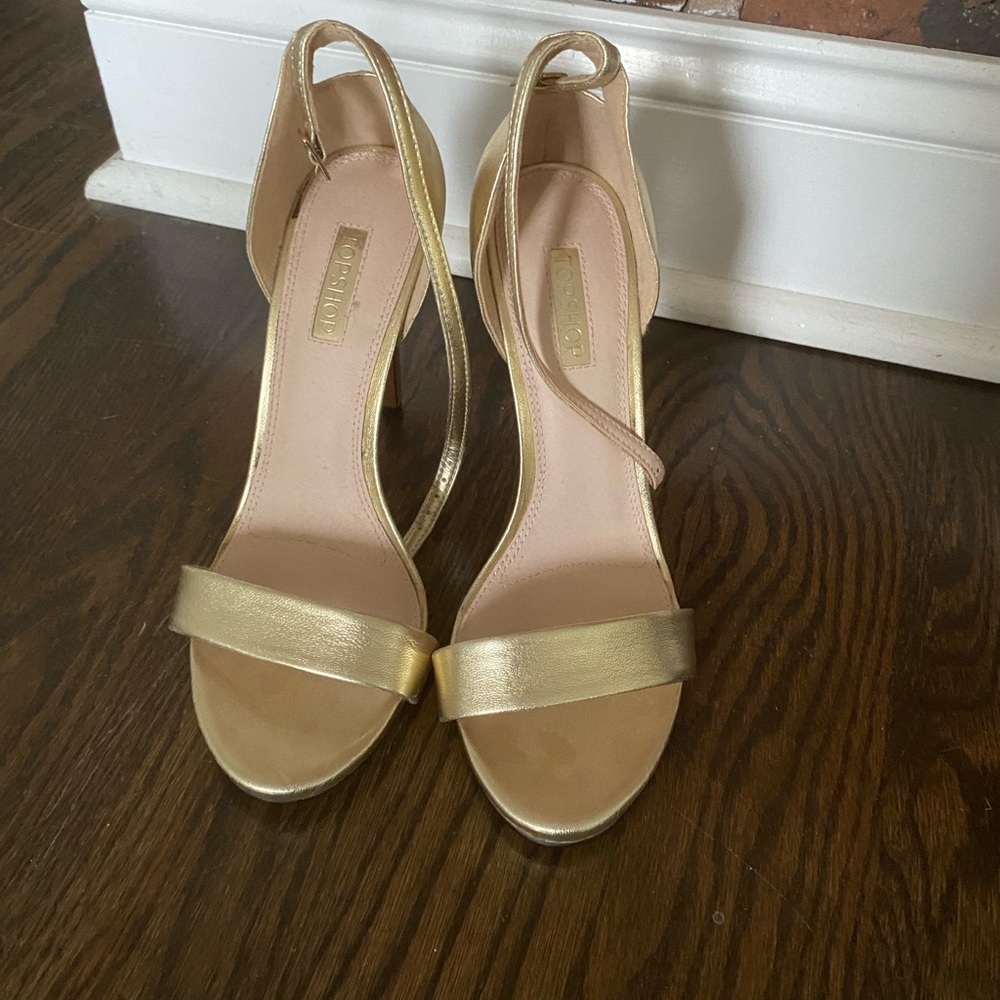 Topshop Gold Open Toe Heels Size 9.5